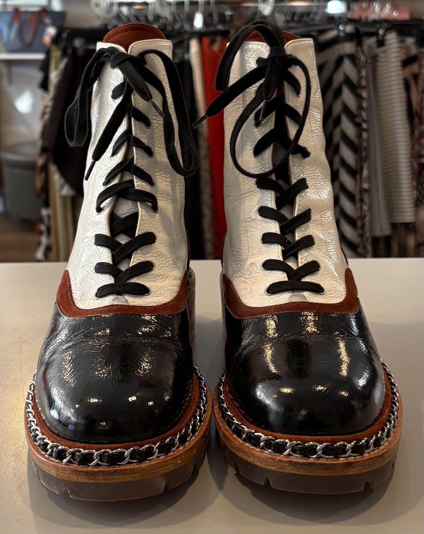 RARE Chanel SALZBURG Patent Leather & Suede Color-Block Boots Size:40