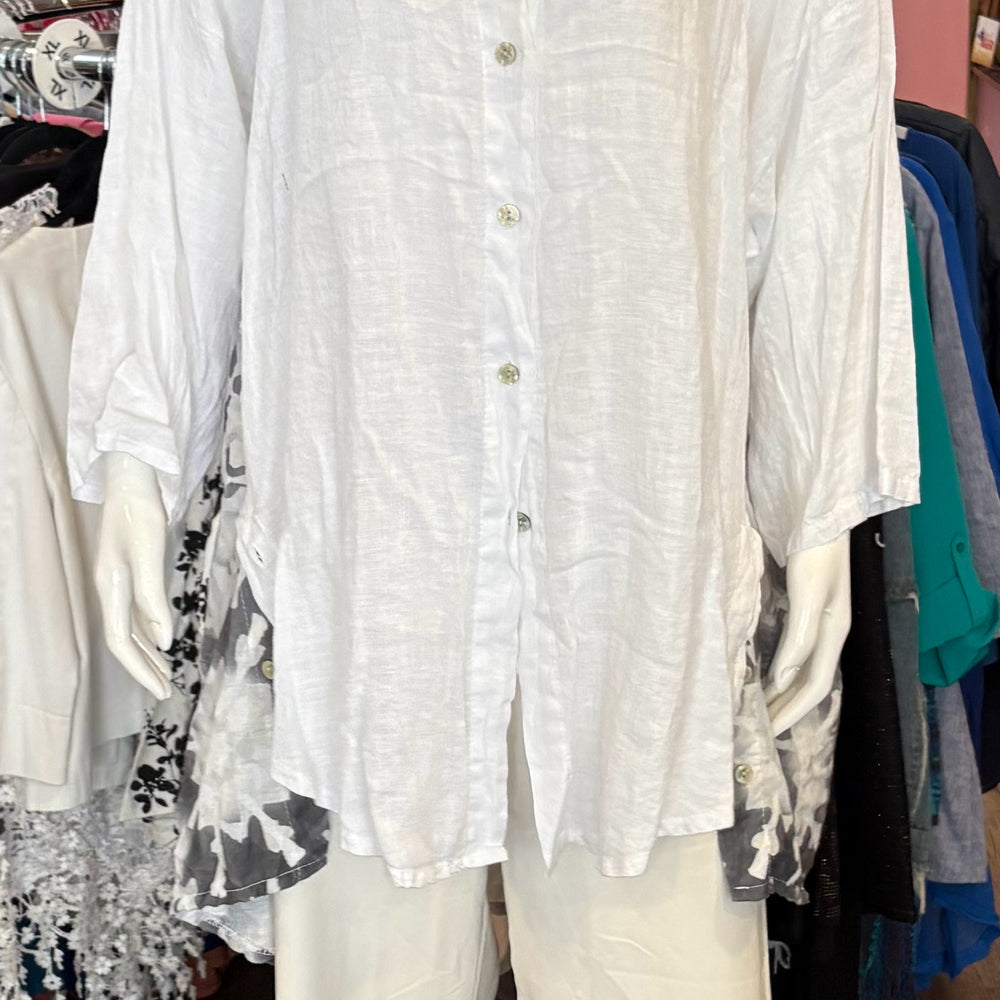 NWT Pure Linen Eye Italian 100% Linen White Button Up Top Size:OS