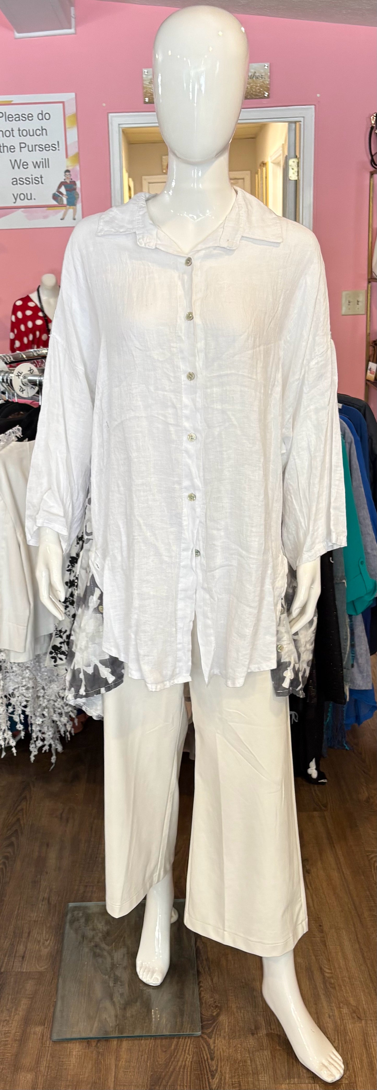 NWT Pure Linen Eye Italian 100% Linen White Button Up Top Size:OS