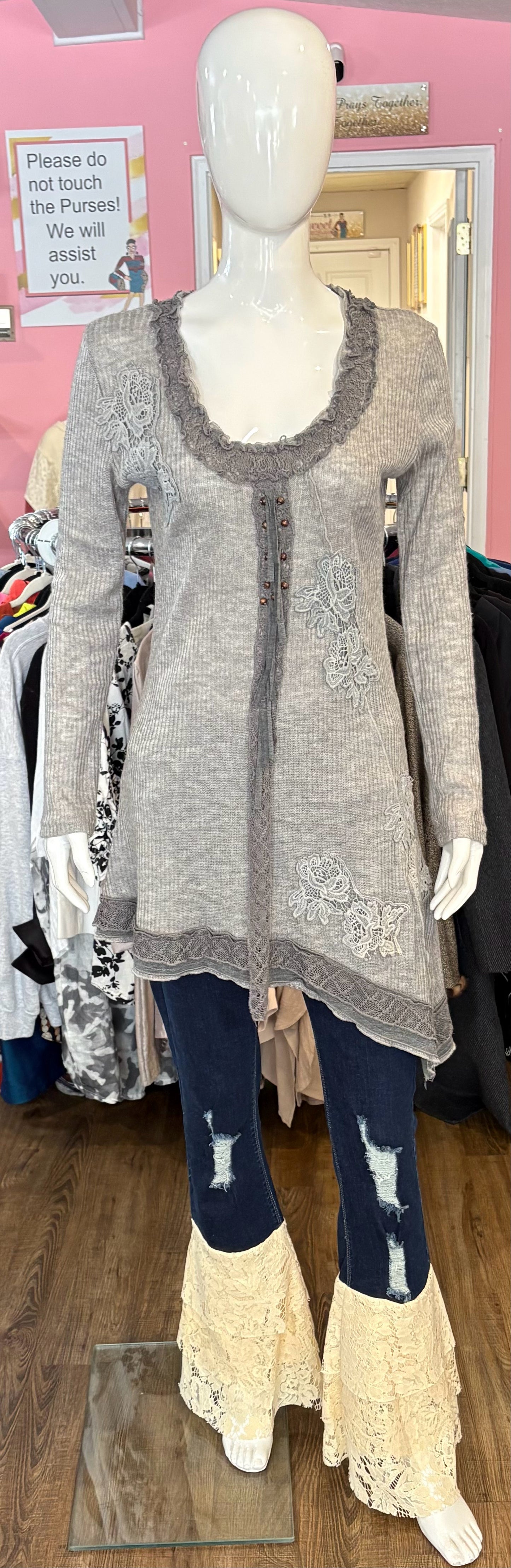 NWT Pretty Angel Grey Asymmetrical Sweater Top Sz: S