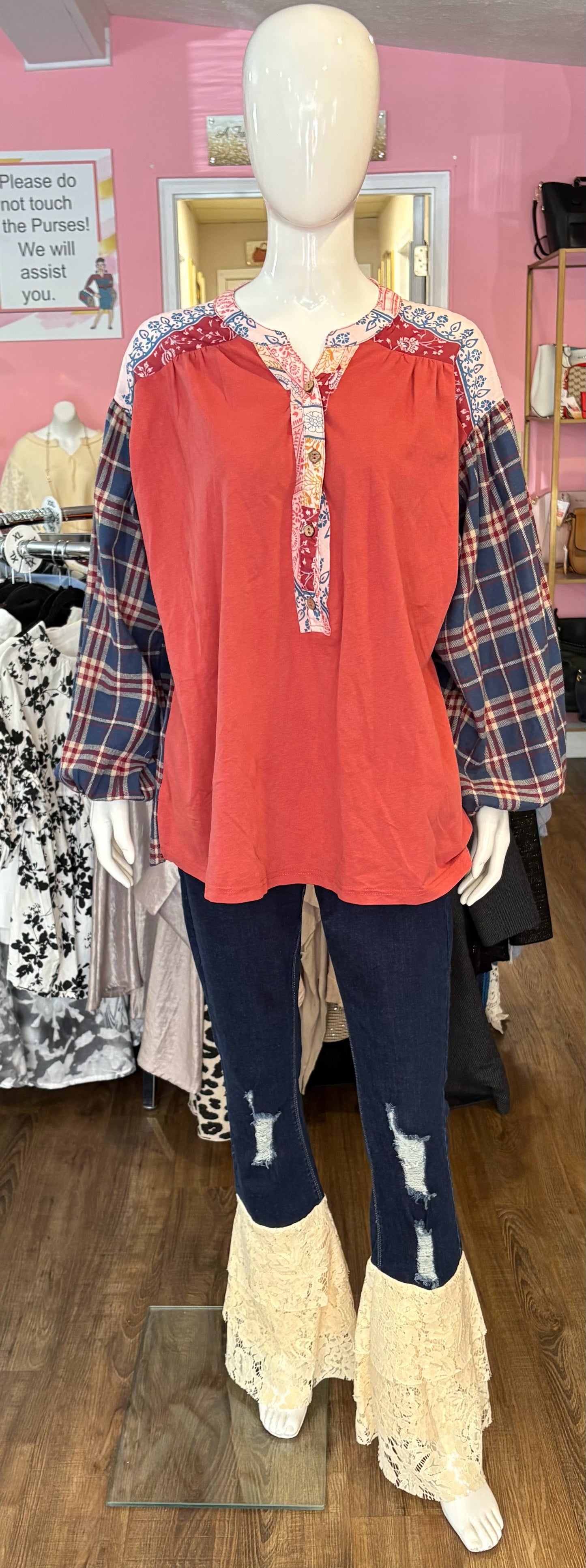 NWT Easel Multi Colored Flannel Blouse Size: M