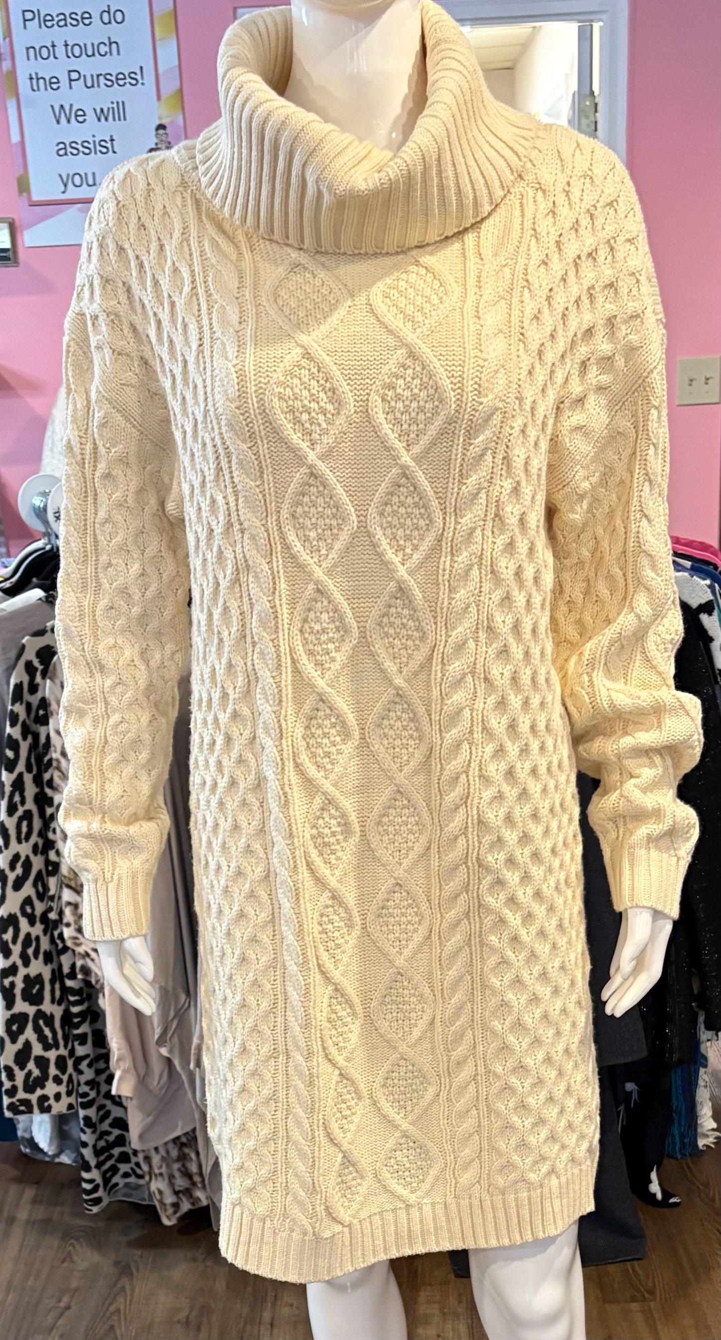 NWOT Stellah Ivory Chunky Turtleneck Sweater Dress Size: M