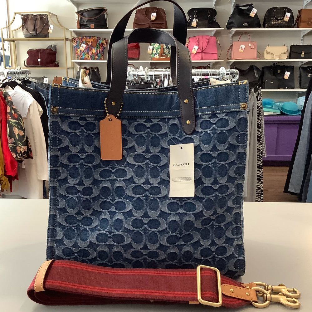 RARE Coach Signature Denim Medium Field Tote in Indigo Midnight Navy