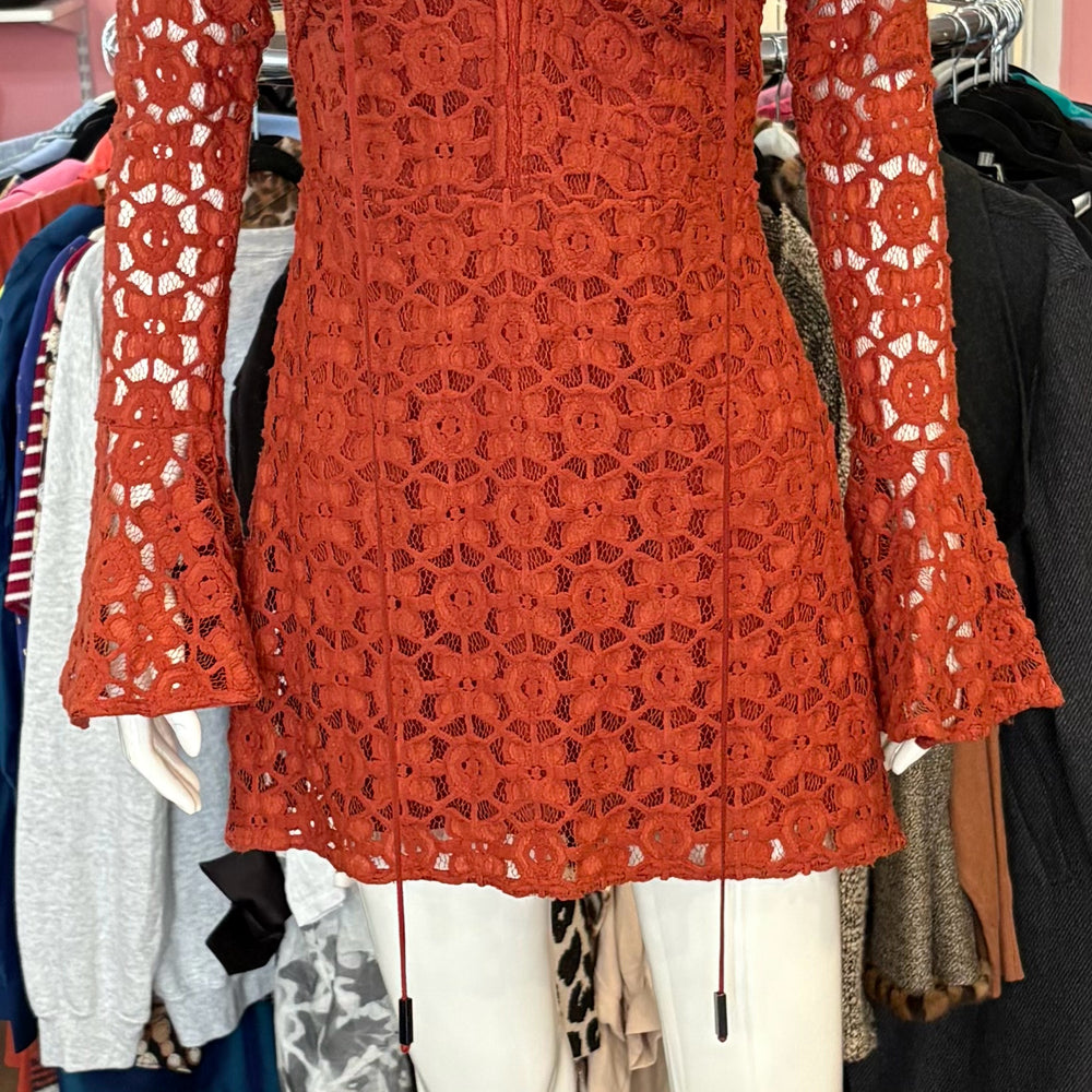 RARE NWOT Free People "Back to Black" Lace Mini Dress in Terracotta Size: 2