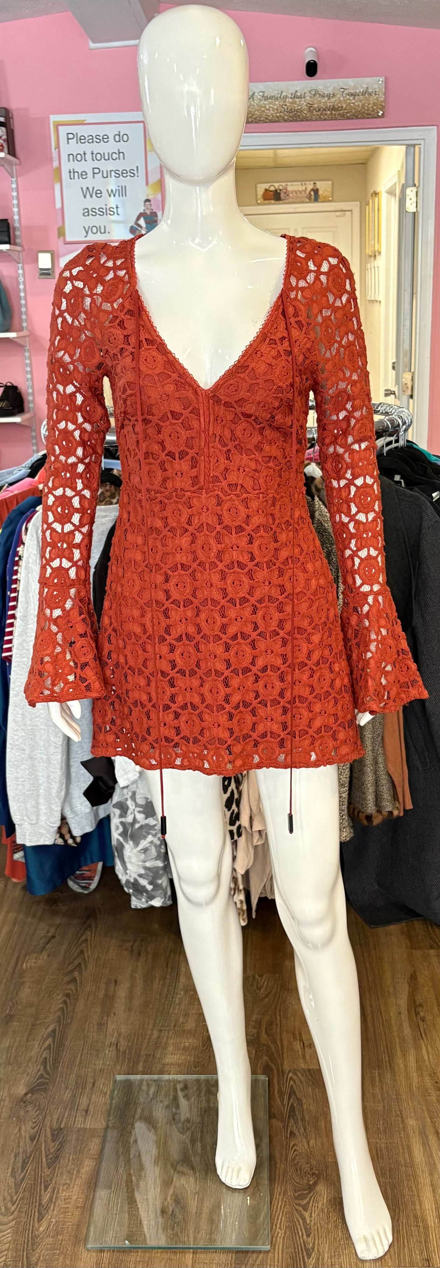 RARE NWOT Free People "Back to Black" Lace Mini Dress in Terracotta Size: 2