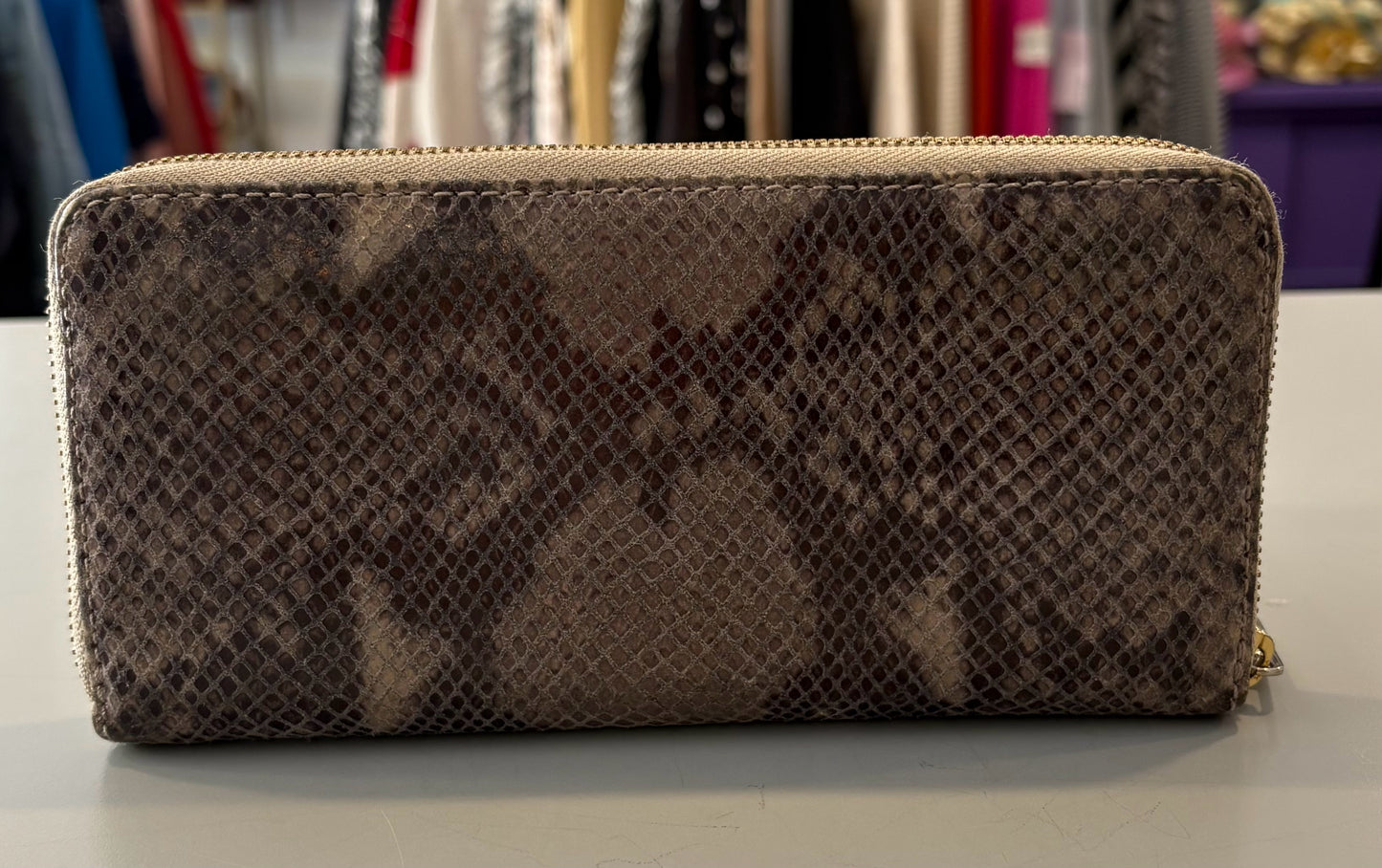 Michael Kors Faux Snakeskin Large Zip Around Wallet with Gold Hardware