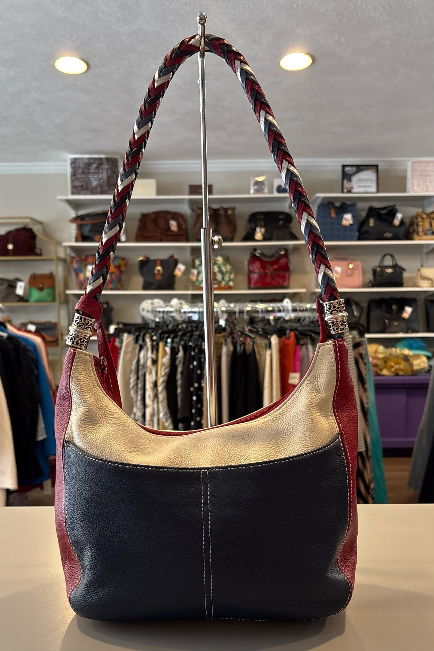 RARE Brighton Barbados Ziptop Hobo in Red, White, & Blue