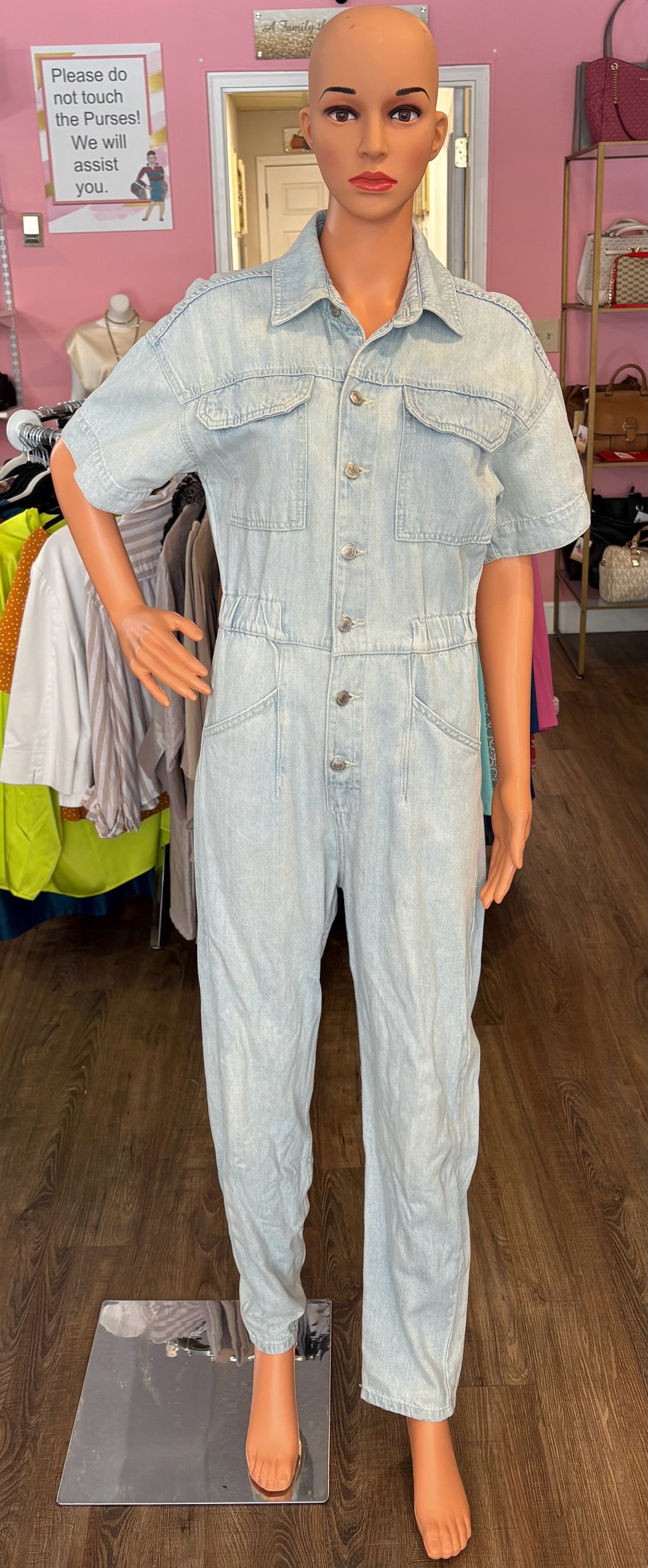 NWT Free People Denim Jumpsuit in the Color Clear Skies Size:XS