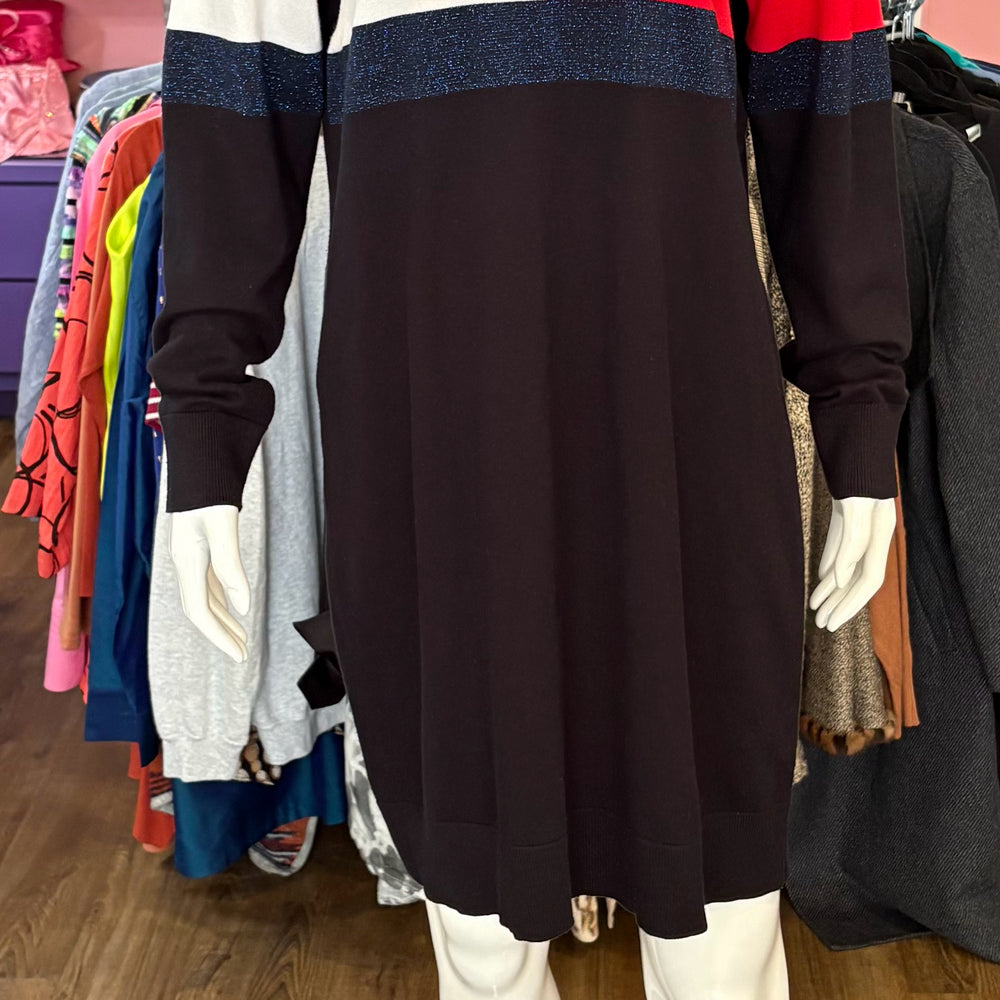 NWOT Tommy Hilfiger Red, White, & Blue Glitter Sweater Turtle Neck Dress Sz:M
