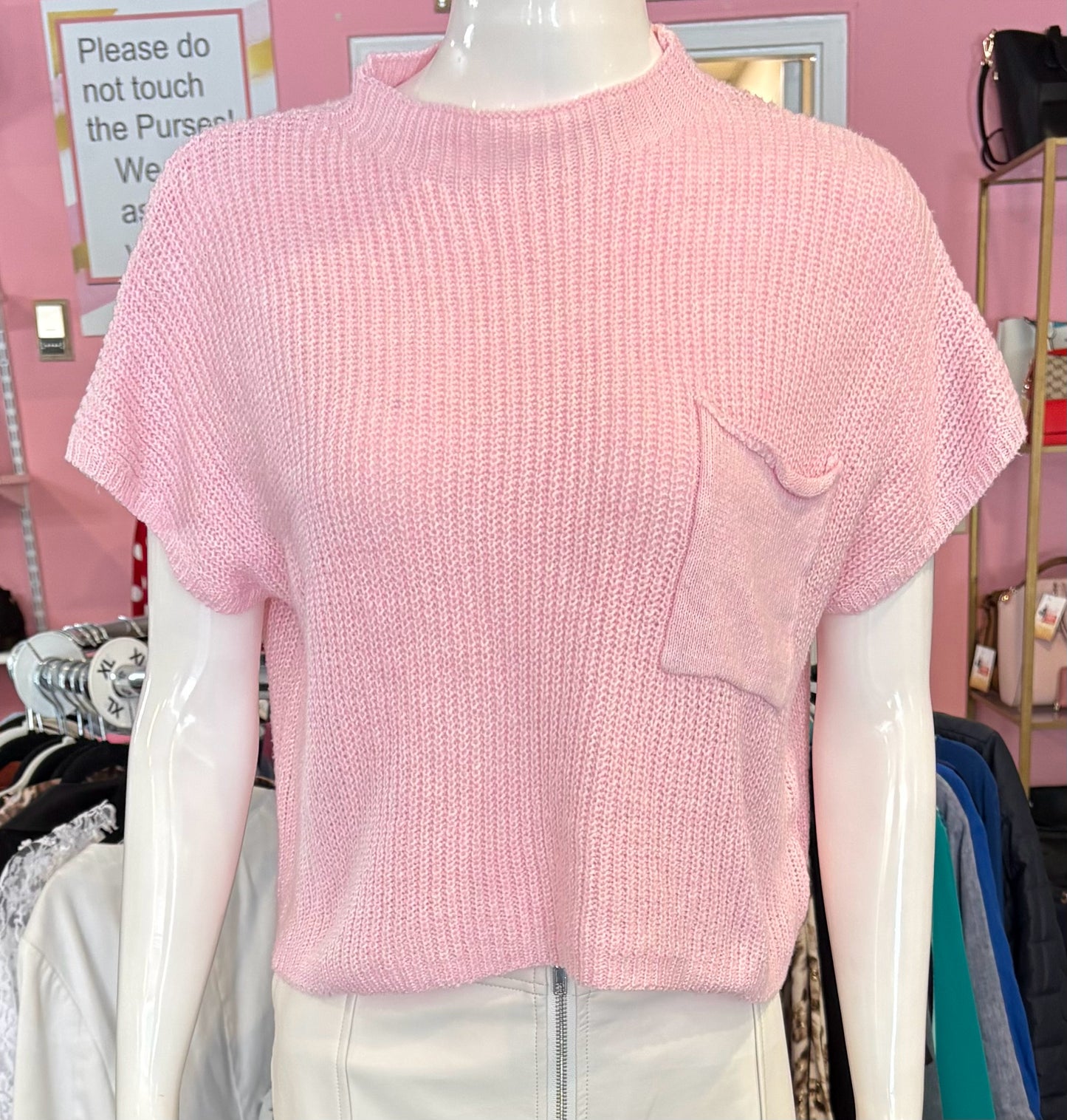 Sweater Generis Pink Short Sleeve Sweater Size:L