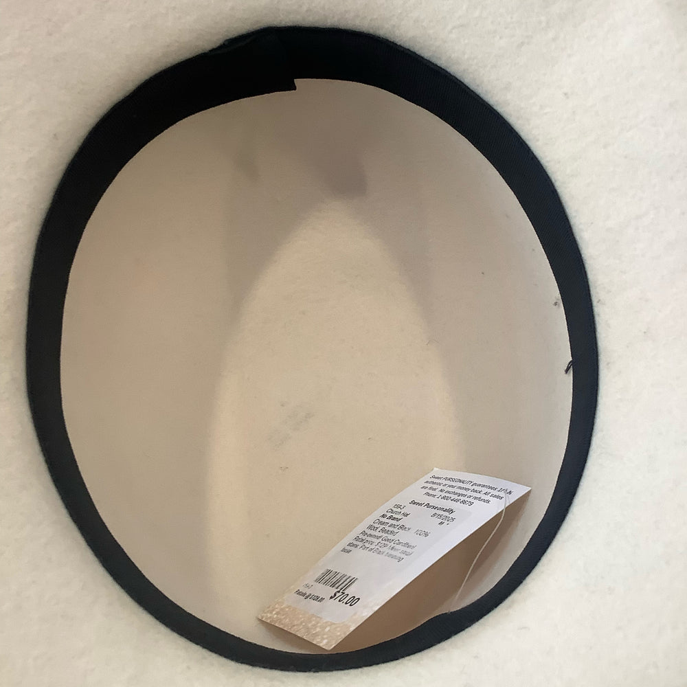 White & Black 100% Wool Church Hat with Bead Detailing on Rim