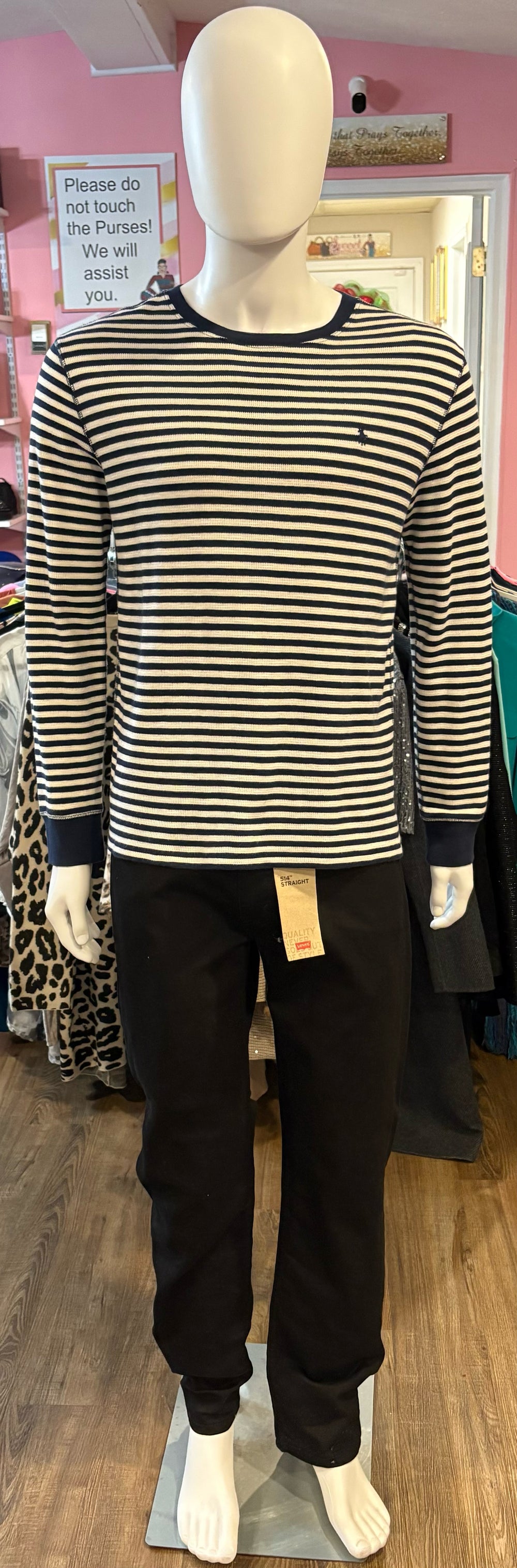 NWOT Polo Ralph Lauren Men's Knit Navy Blue & White Striped Shirt Size:XL(18-20)