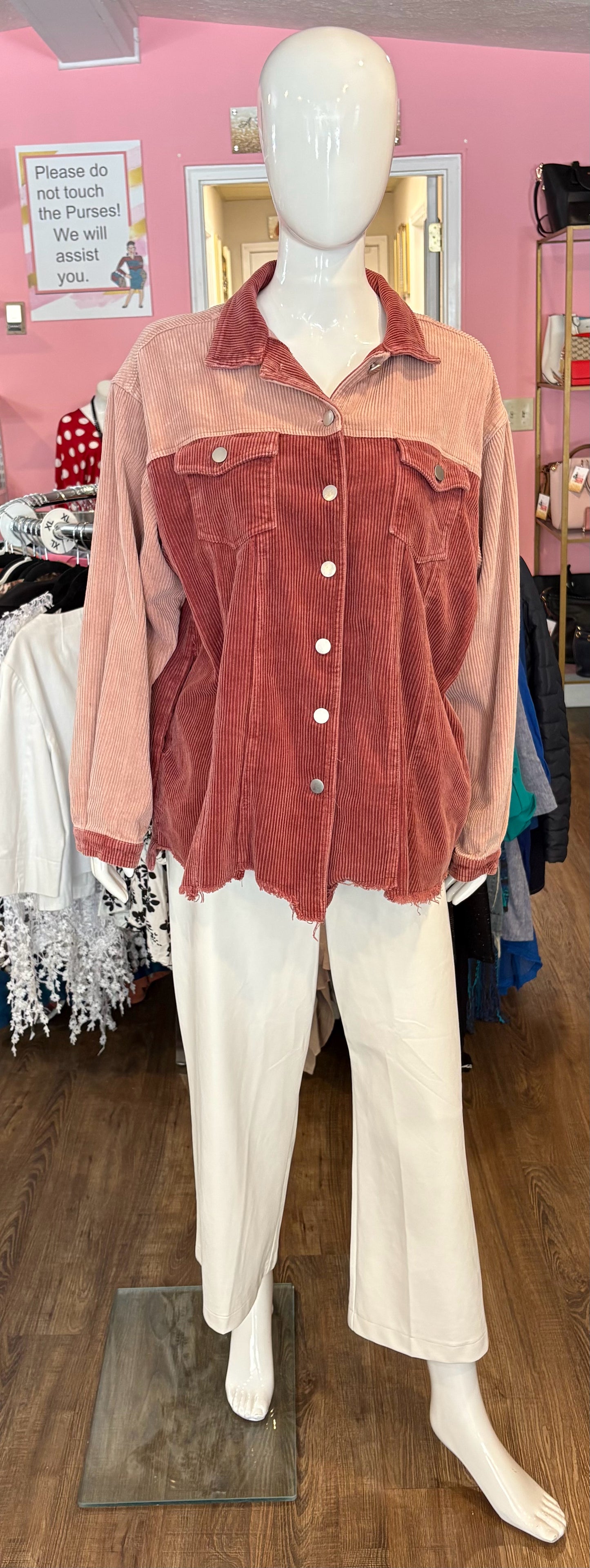 Peach Love Dark Pink Corduroy Jacket Size: M