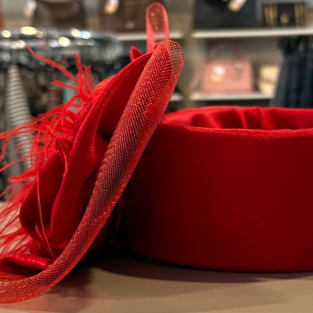 Milano Red Dress Headband with Feathers Detailing