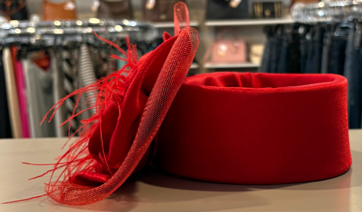 Milano Red Dress Headband with Feathers Detailing