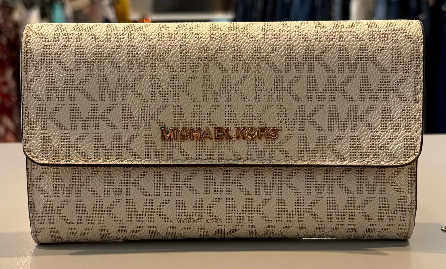 Michael Kors Jet Set Travel Large Trifold Wallet in MK White