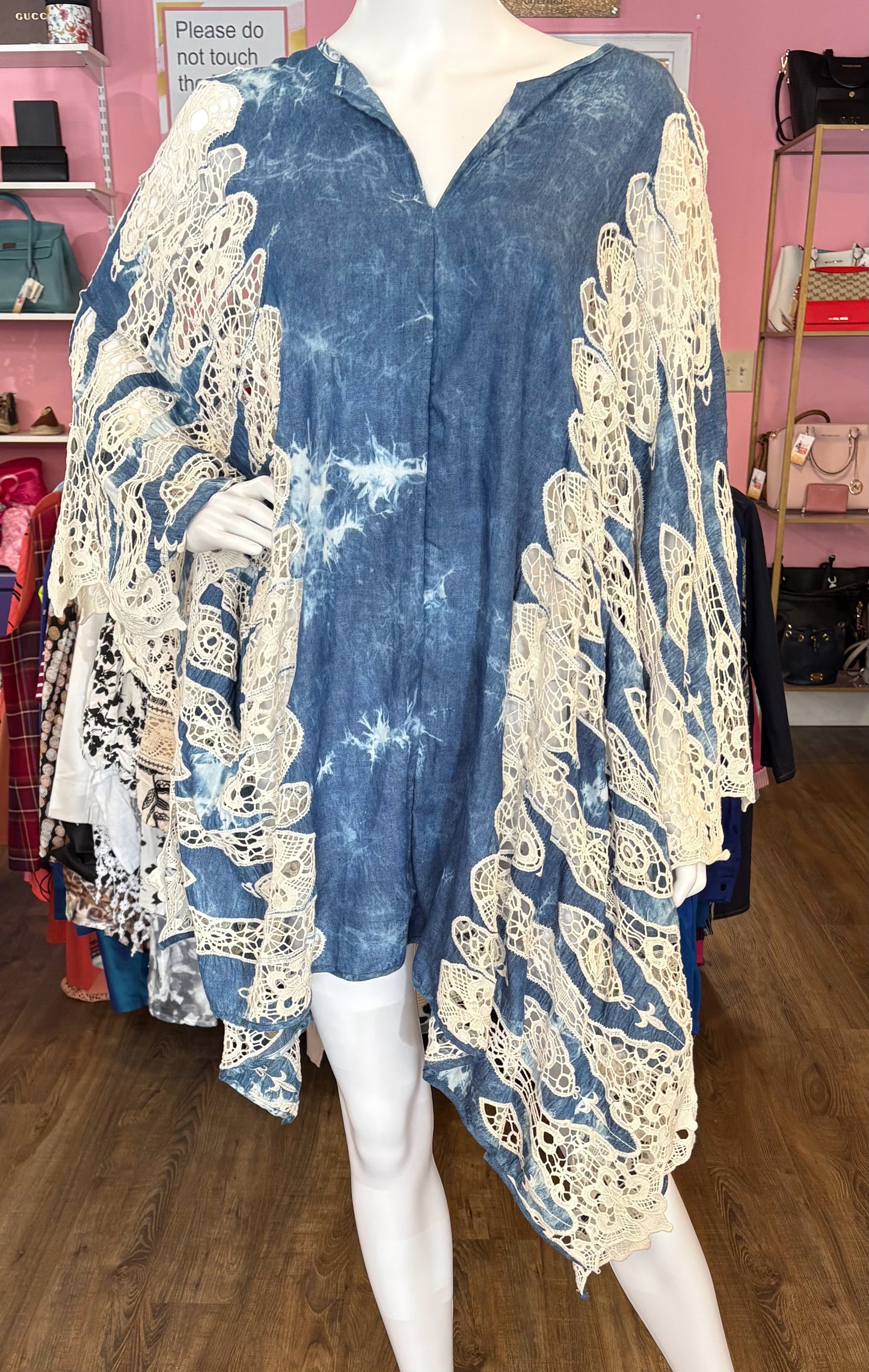 Jen's Pirate Booty Blue & White Tie Dye Poncho Blouse Size:OS