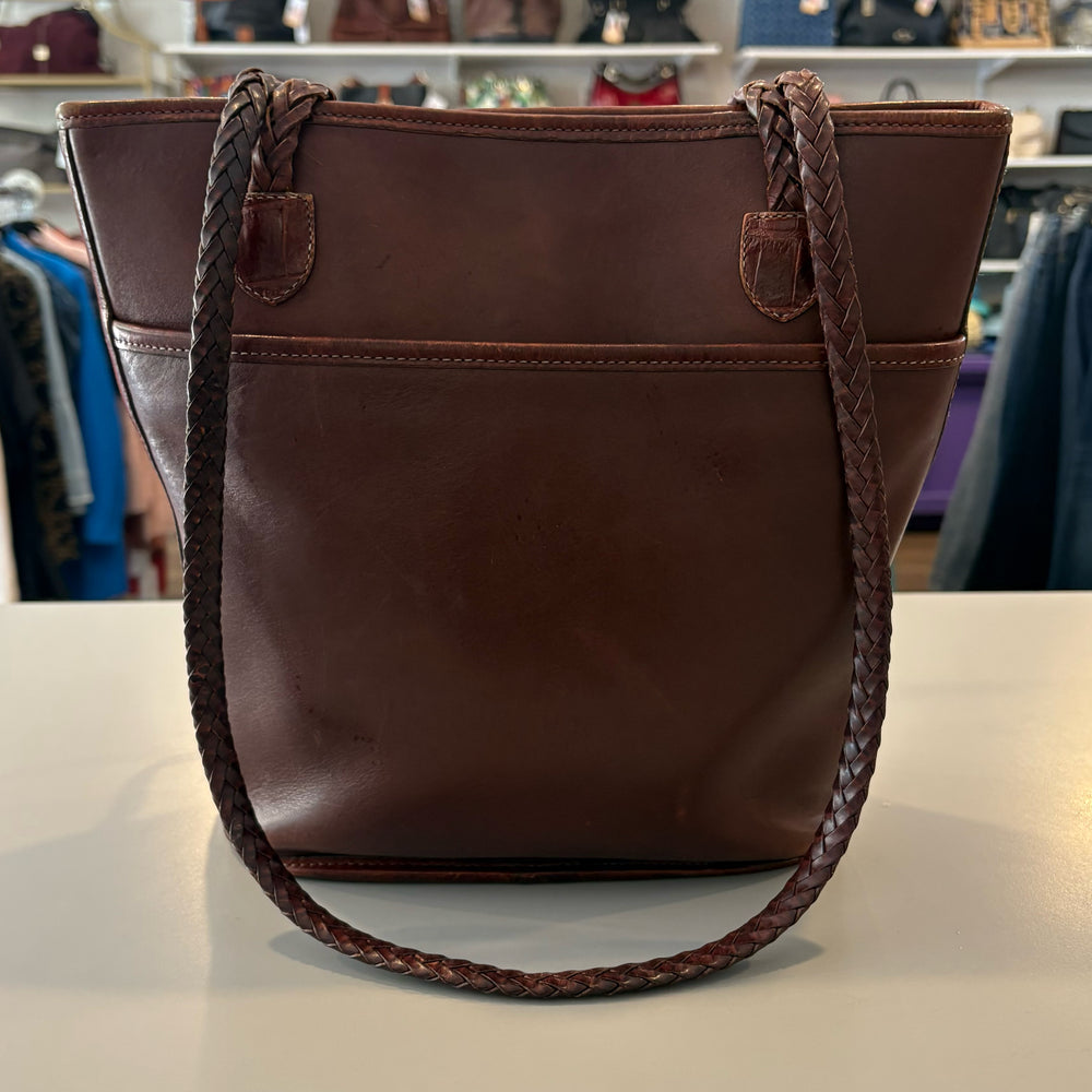 
                      
                        RARE Brighton Brown Leather Bucket Bag with Silver Heart Detailing
                      
                    