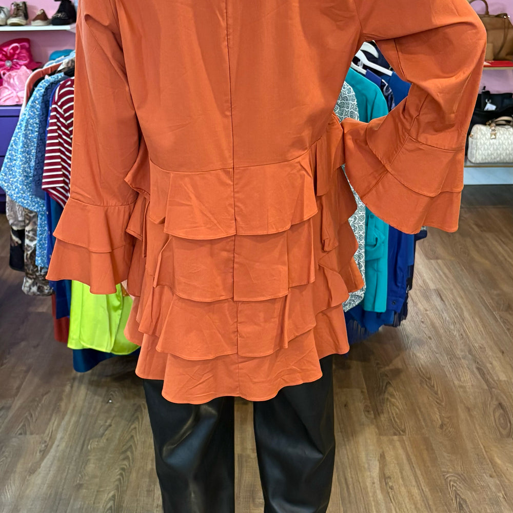 
                      
                        NWT Ashro Dark Orange Ruffle Tiered Dress Top Size:L
                      
                    