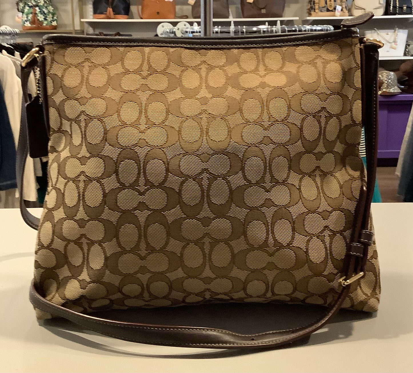 Coach Signature Jaquard Khaki Canvas File Crossbody SN:F58285