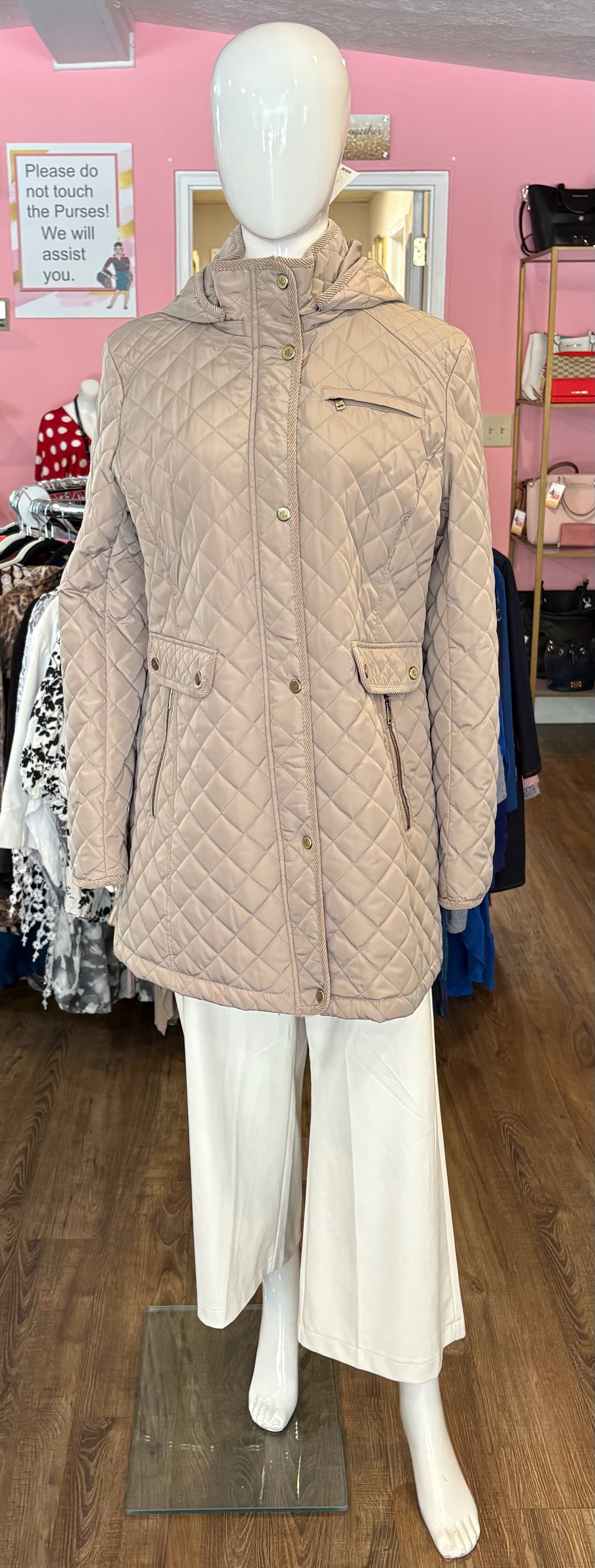 NWT Lauren Ralph Lauren Light Brown/Taupe Diamond Quilted Jacket Size: XLarge