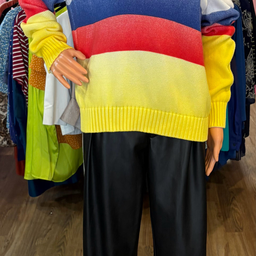 RARE Lauren Ralph Lauren Multi-Color Striped 100% Cotton Sweater Size:L