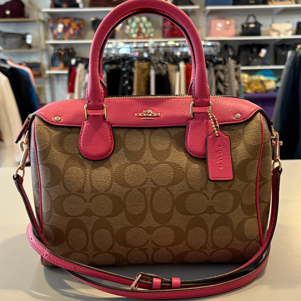 Coach Signature Mini Bennett Satchel Crossbody in Khaki Cerise SN:F36702