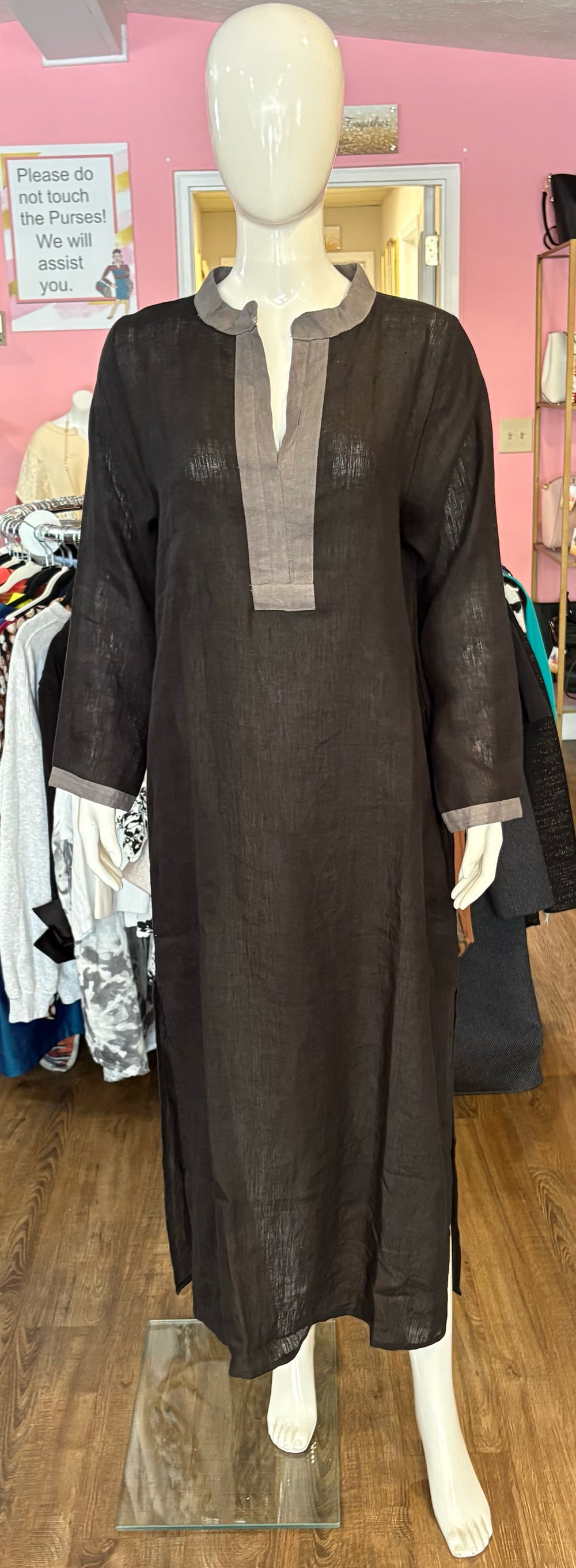 NWT Embellish Linen Black & Grey Tunic Dress Size: M