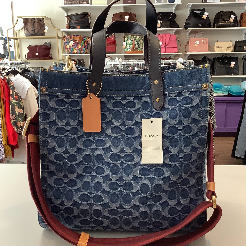 RARE Coach Signature Denim Medium Field Tote in Indigo Midnight Navy