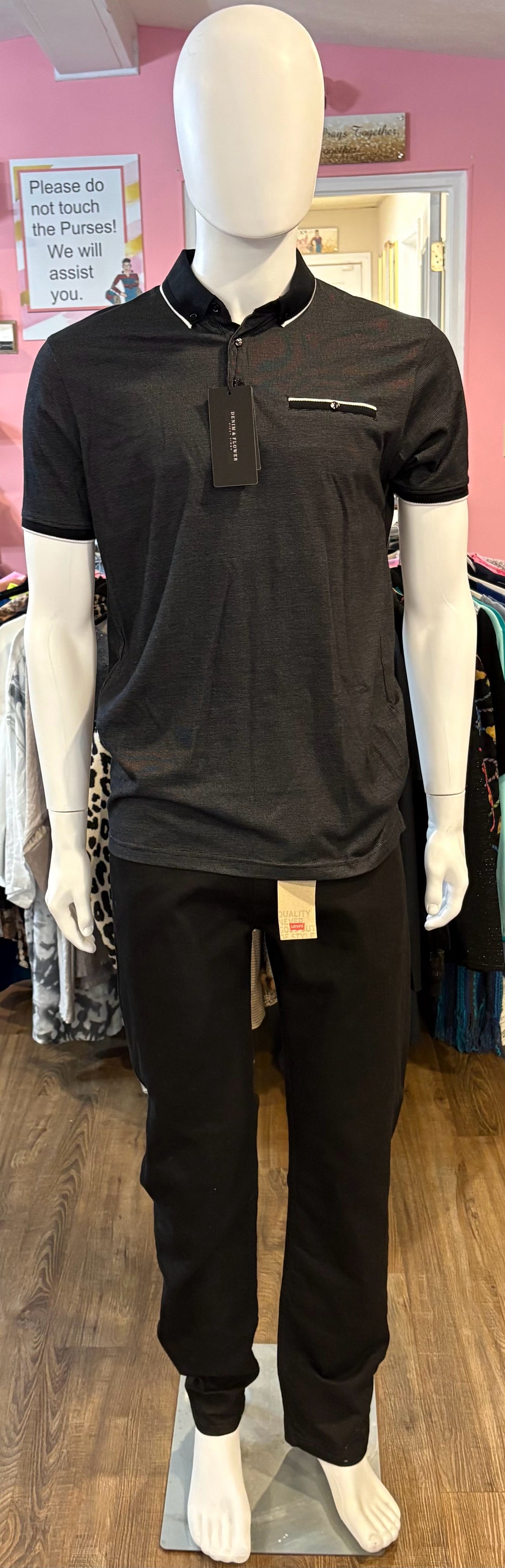 NWT Denim & Flower Men's Black + White Short Sleeve Shirt Size:M