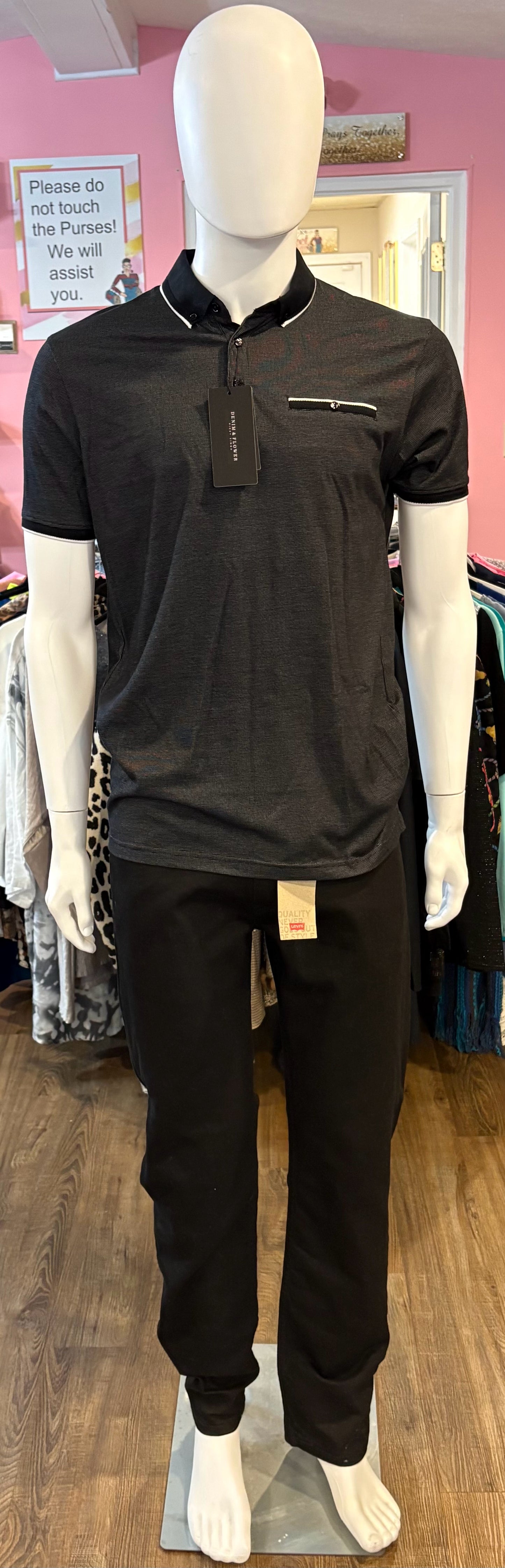 NWT Denim & Flower Men's Black + White Short Sleeve Shirt Size:M