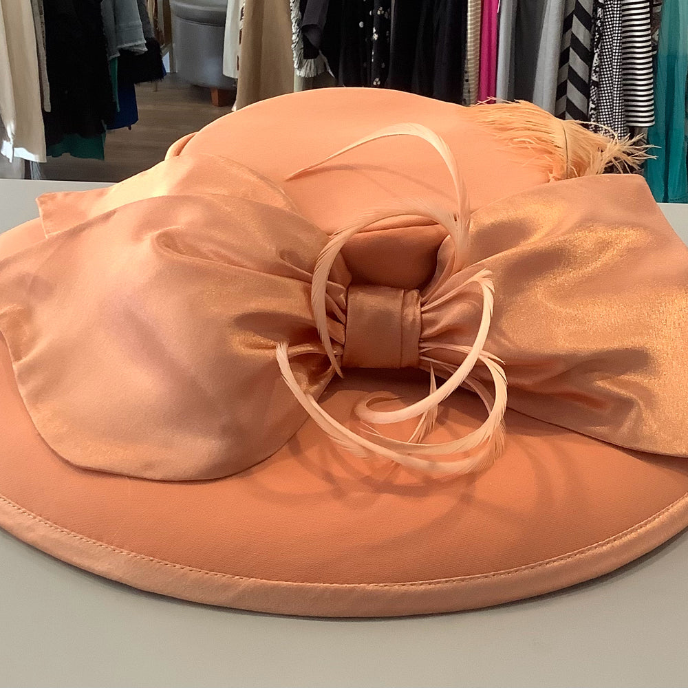 Champagne Italy Pastel Orange Church Hat with Large Bow Detailing