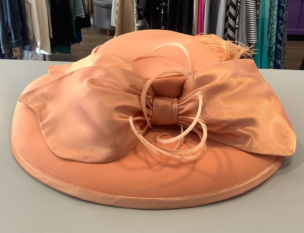 Champagne Italy Pastel Orange Church Hat with Large Bow Detailing