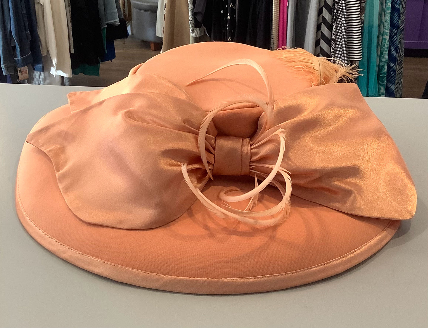 Champagne Italy Pastel Orange Church Hat with Large Bow Detailing