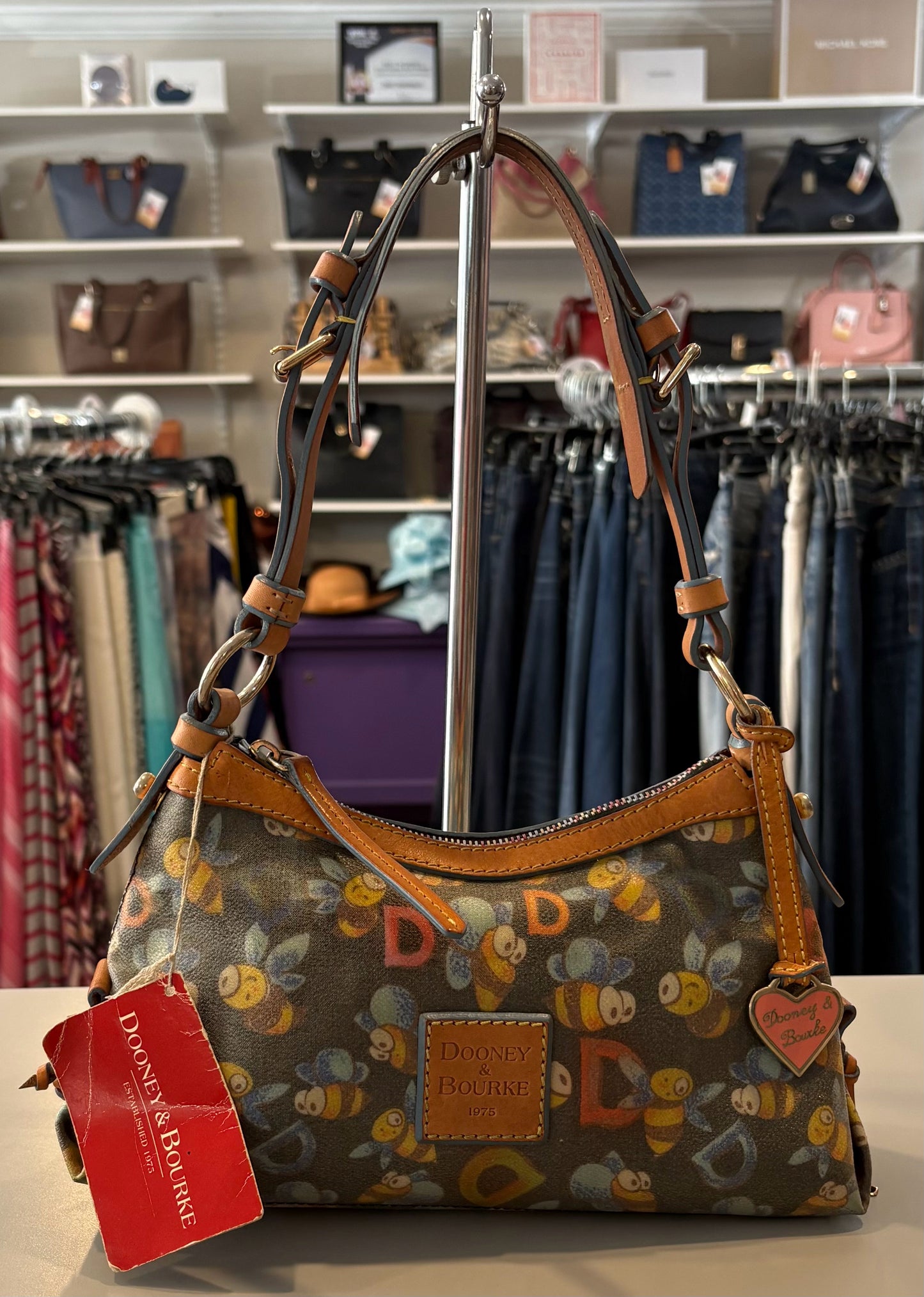 RARE Dooney & Bourke Bumble Bee Print Mini East/West Slouch Bag SN:J1074930