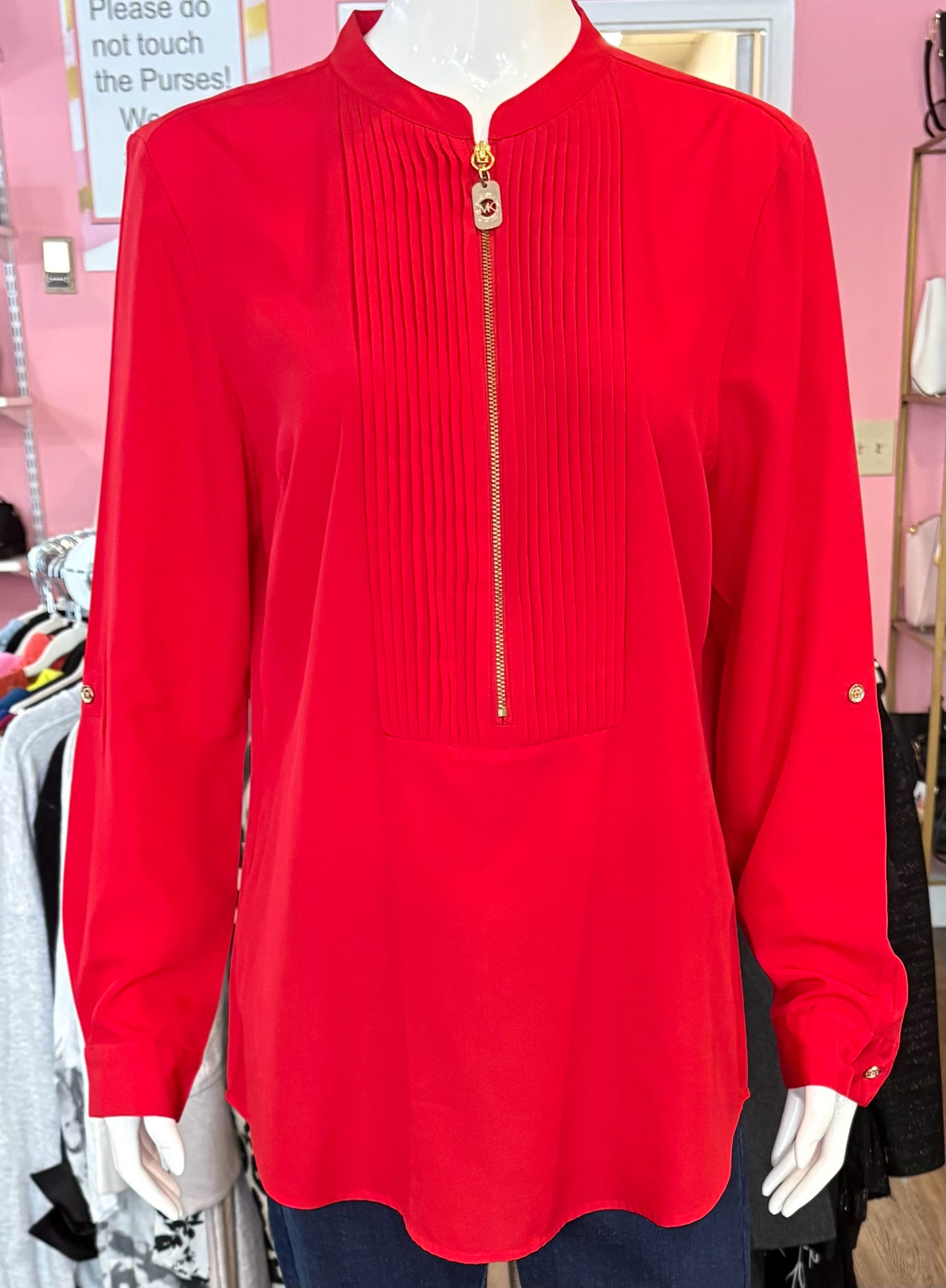 NWOT Michael Kors Red Long Sleeved Blouse Size: L