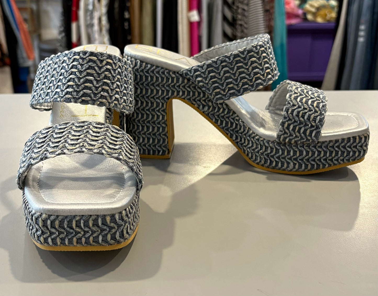 Beach by Matisse Blue Woven Platform Sandal Heels Size:10M