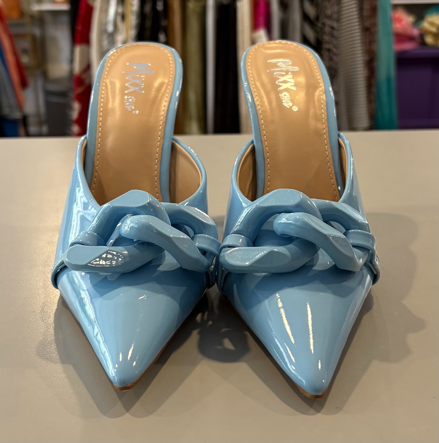 Mixx Shuz Oprah Baby Blue Mule Pumps Size:8