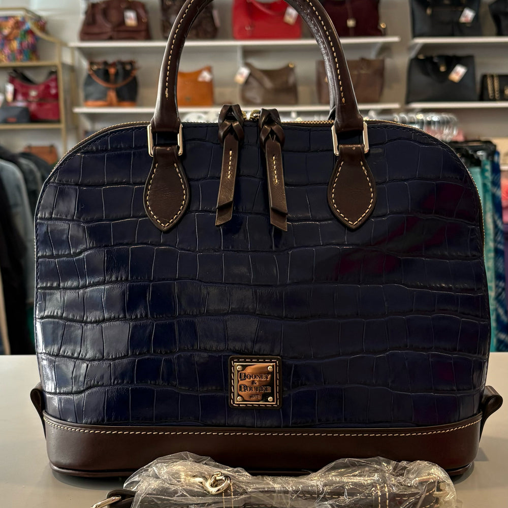 RARE Dooney and Bourke Oakdale Midnight Blue Croc Zip Zip Satchel SN: J17533244