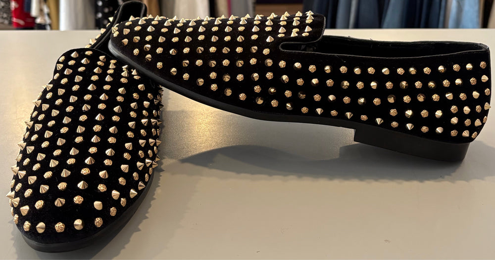 J75 by Jump Leopold Black + Gold Studded Slip on Dress Shoes Size: 12