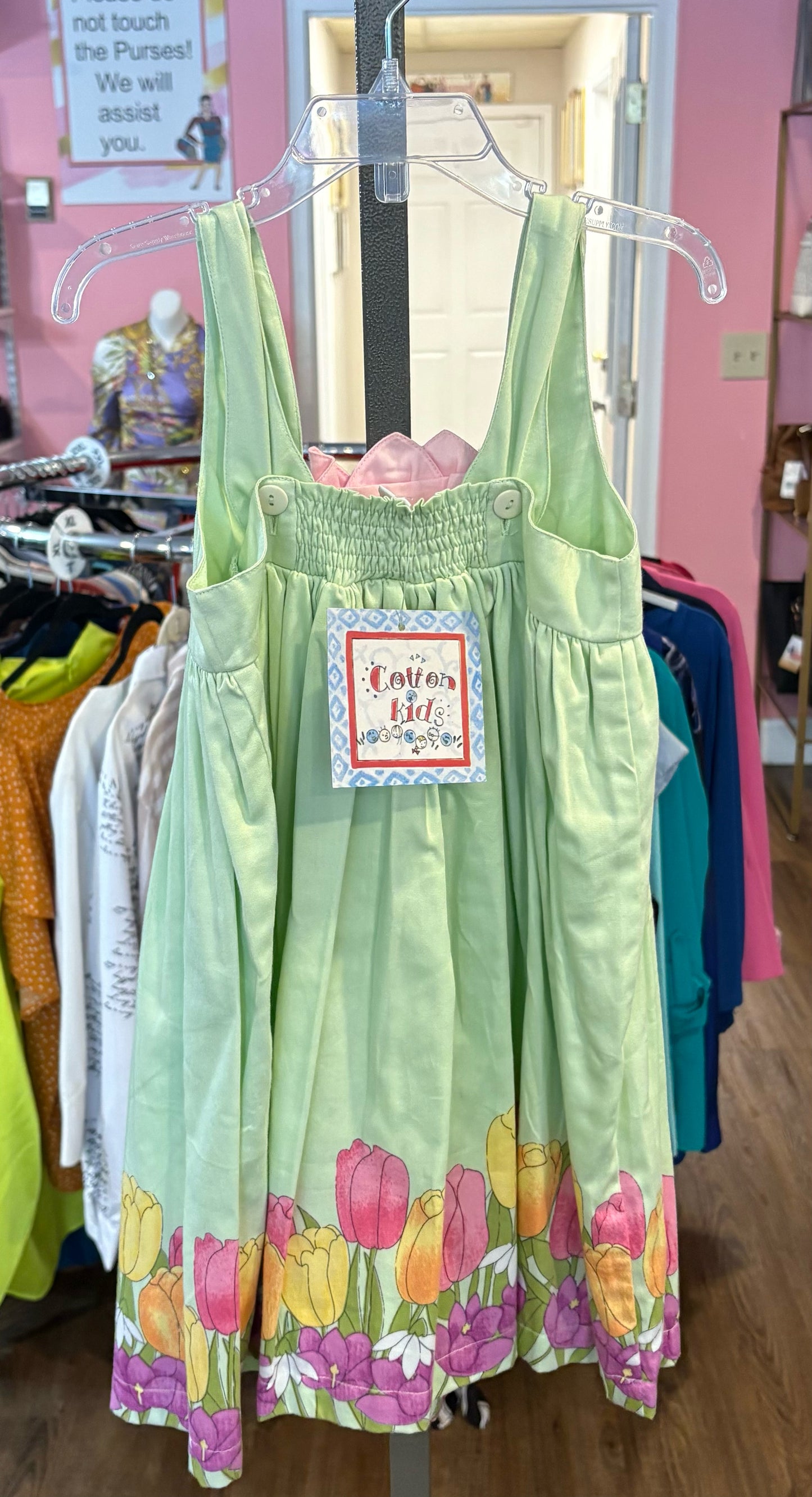 NWT Cotton Kids Pink & Green Floral Sleeveless Dress Size:4