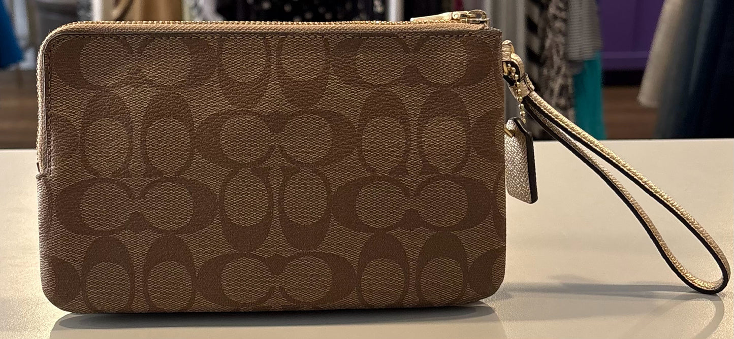Coach Double Zip Wallet Wristlet in Khaki Saddle SN:F1811