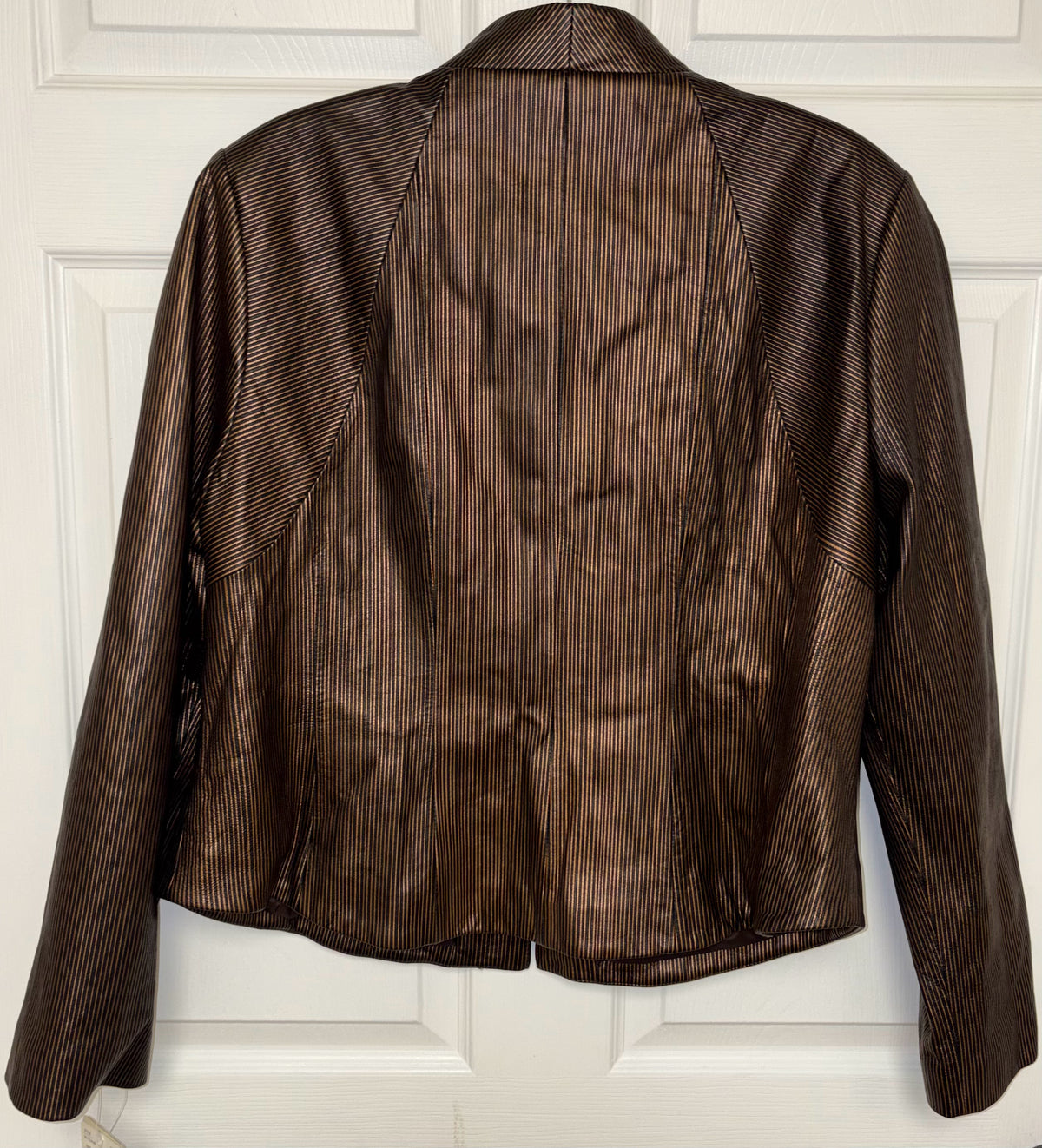NWT Doncaster Signature Chocolate Genuine Leather Pinstripe Jacket Sz:18M