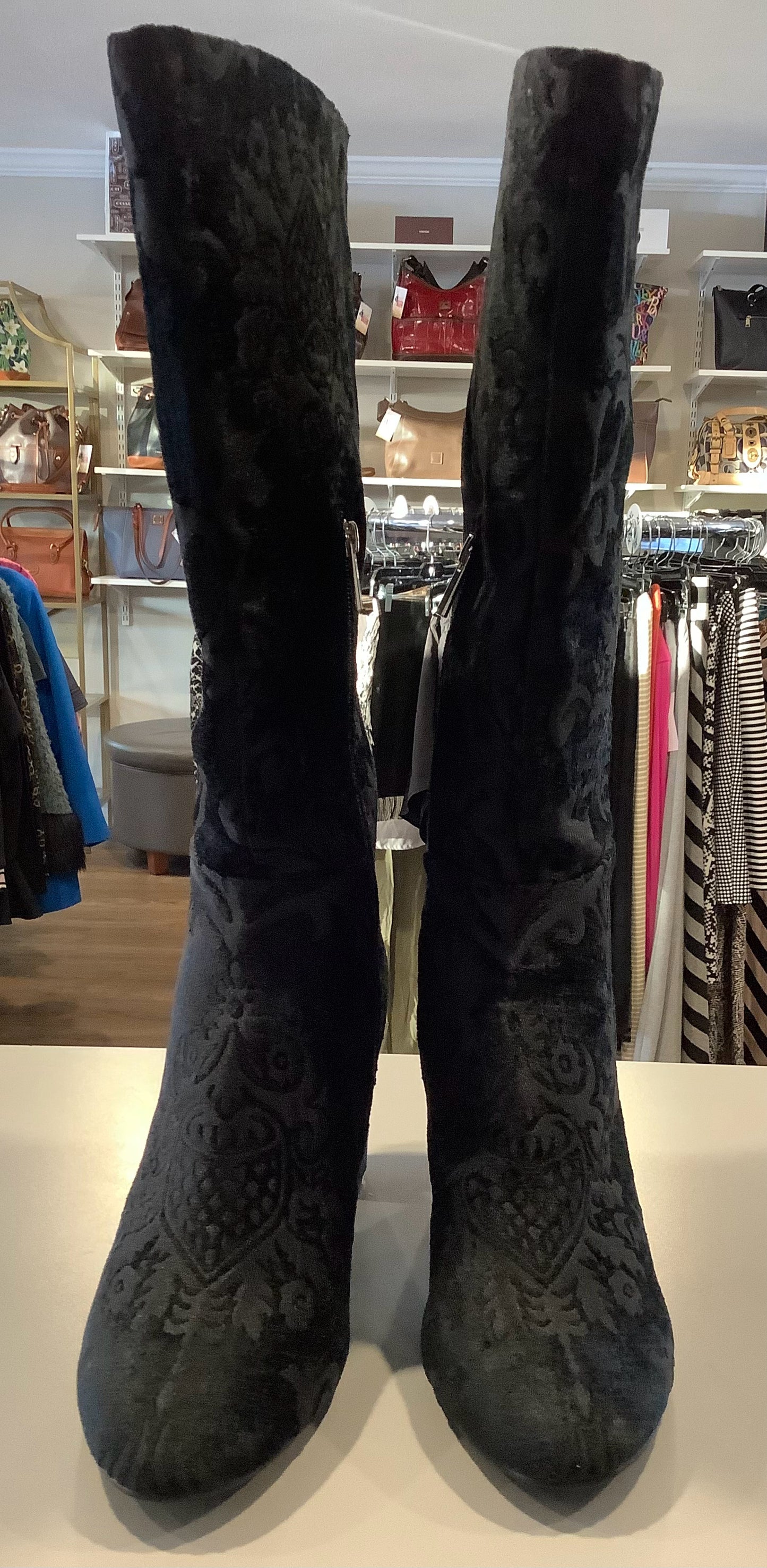 Midnight Velvet Brocade Black Boots Size:9.5M