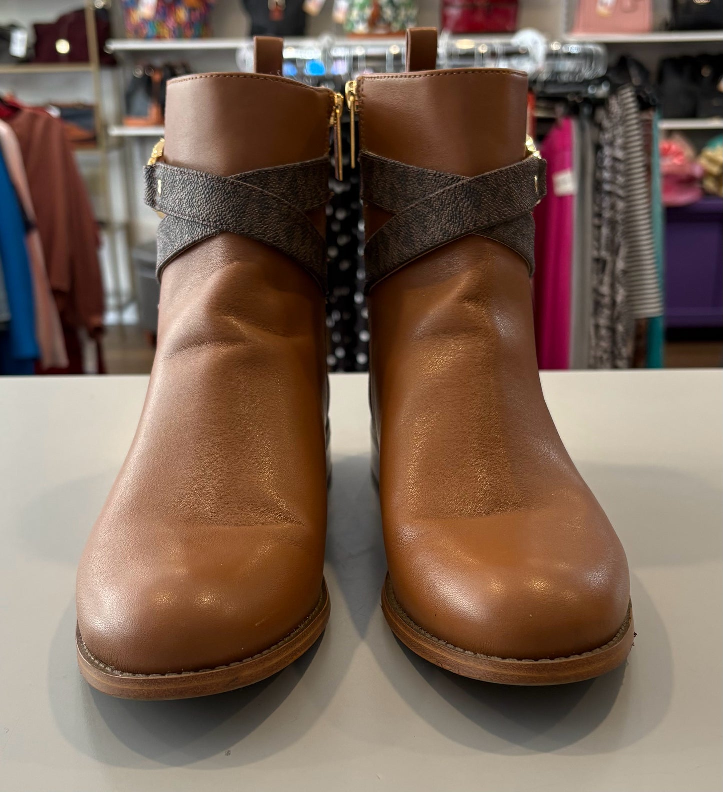 Michael Kors Rory Flat Bootie in the color Luggage Size:9M