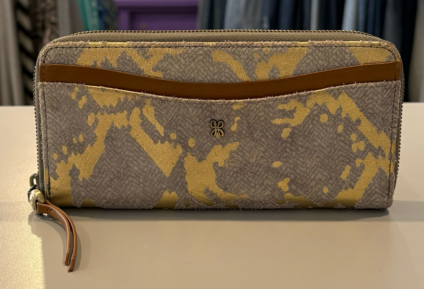 NWOT HOBO Max Large Zip Around Continental Wallet  in Golden Herringbone