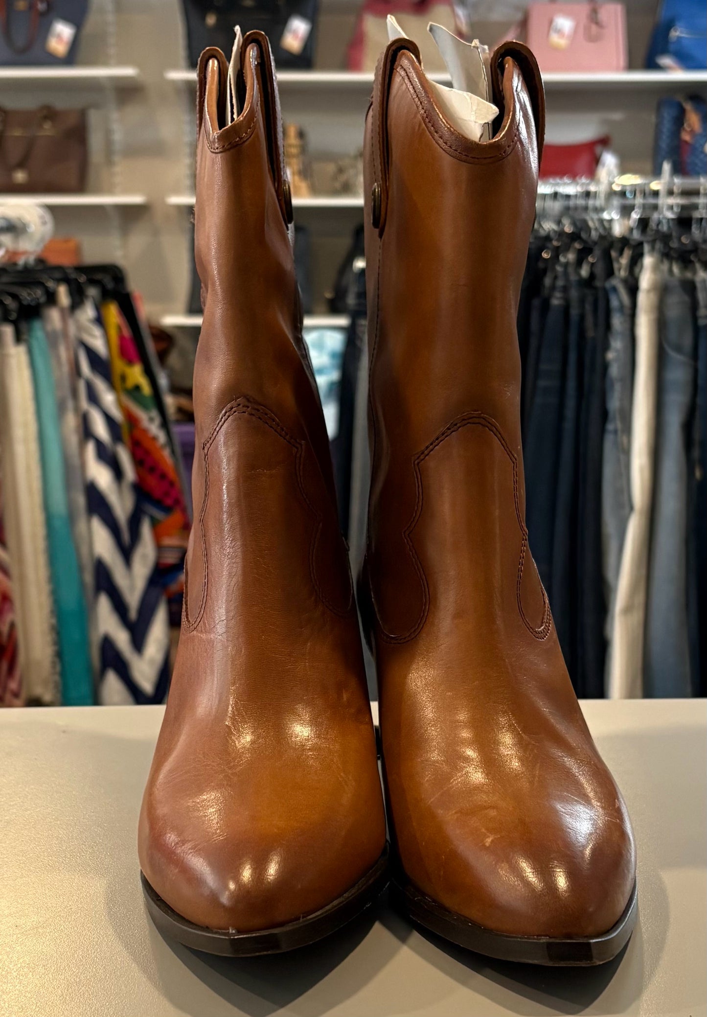 NWB Frye June Western Leather Boots in Bronze Sz:7.5M