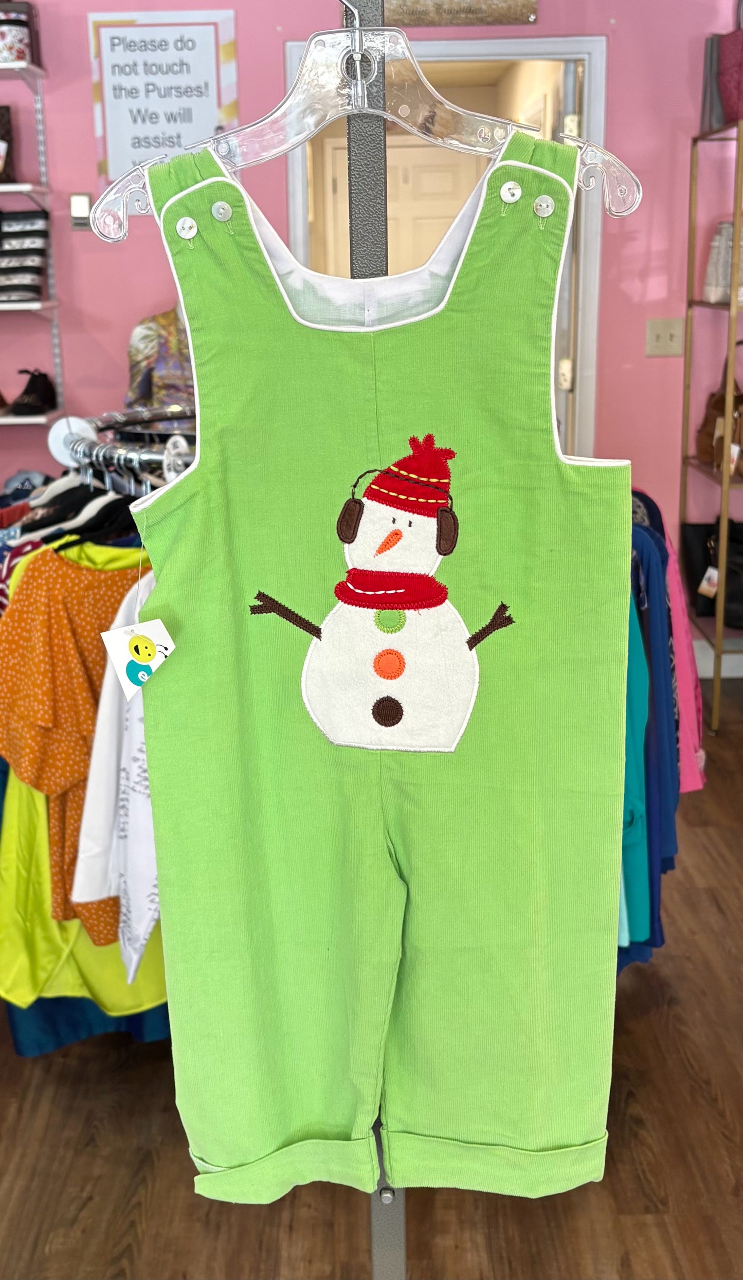 NWT Beehave Green Overalls with Snowman Character Size:12M