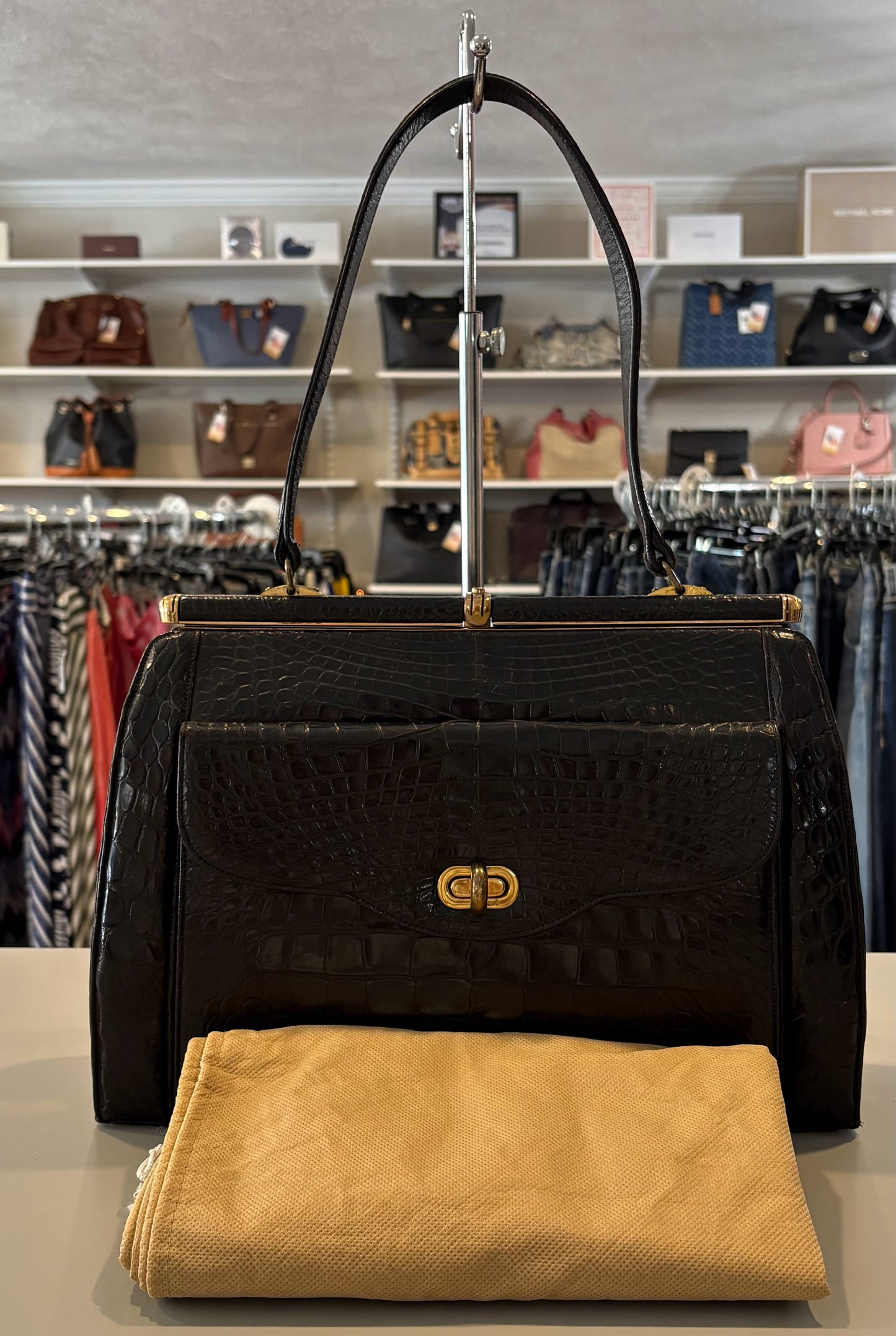 Elizabeth Arden Vintage Black Genuine Alligator Leather Tote Bag