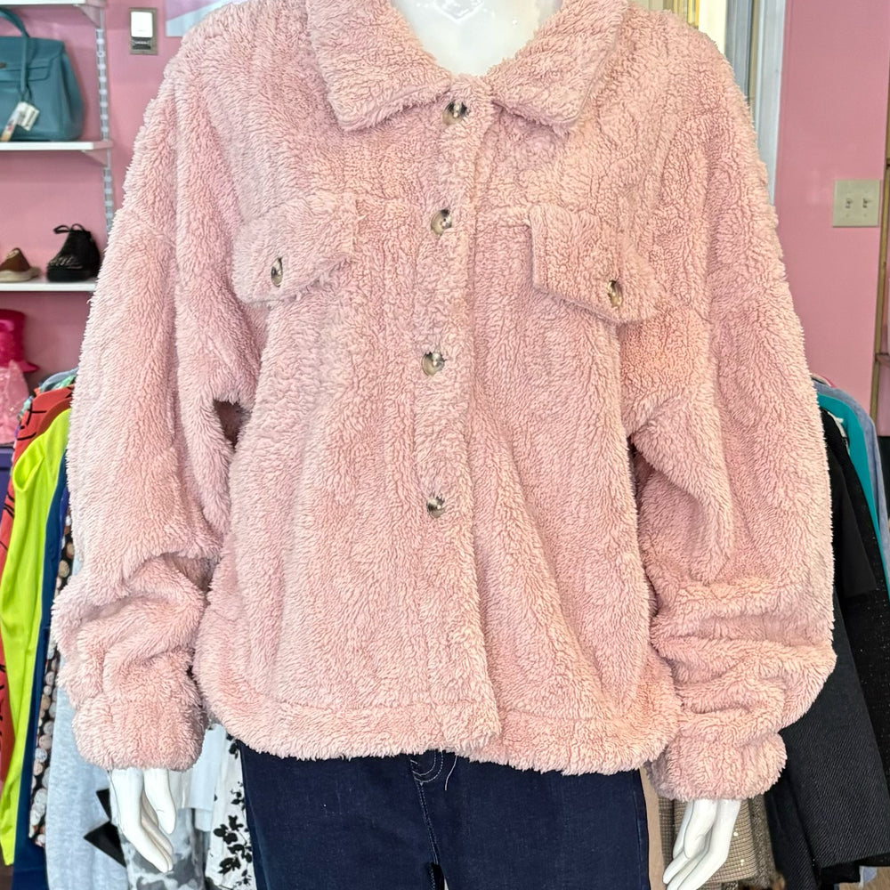NWOT New in Light Pink Teddy Sherpa Jacket Size: L